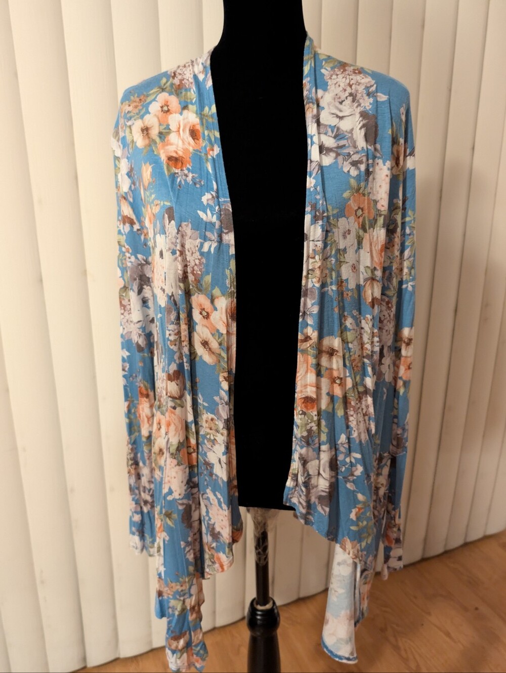 Cool Melon Floral Kimono Cardigan XL | Teal Waterfall | Boho Hip-Length